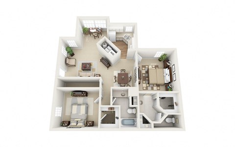 Floor plan for 2 beds, 2 baths, 1154 sqft